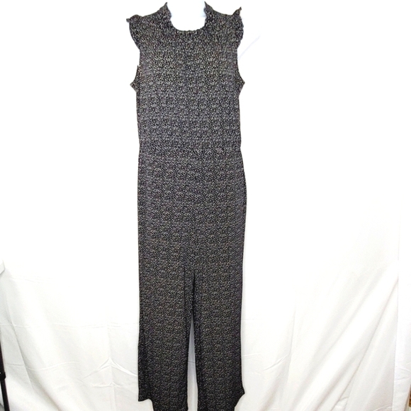 Adrianna Papell Wide Leg Jumpsuit Size L Stretch Black and White Print Spring - Picture 13 of 13